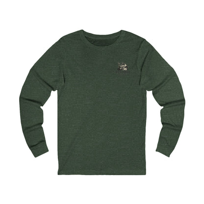 Green long sleeve shirt with Rack & River Outdoors chest logo.