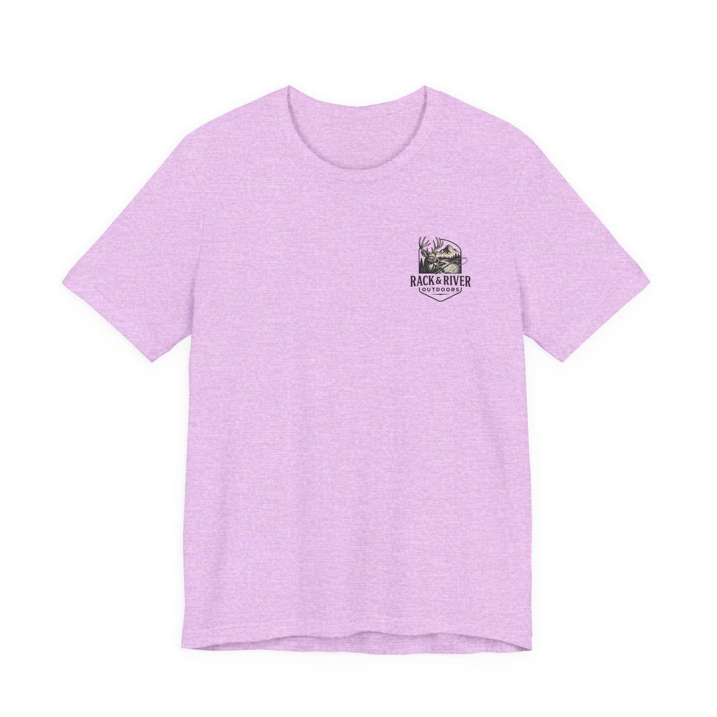 Pink Rack & River Outdoors t-shirt with small antler emblem on the chest.
