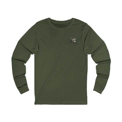 Green long sleeve shirt with Rack & River Outdoors chest logo.