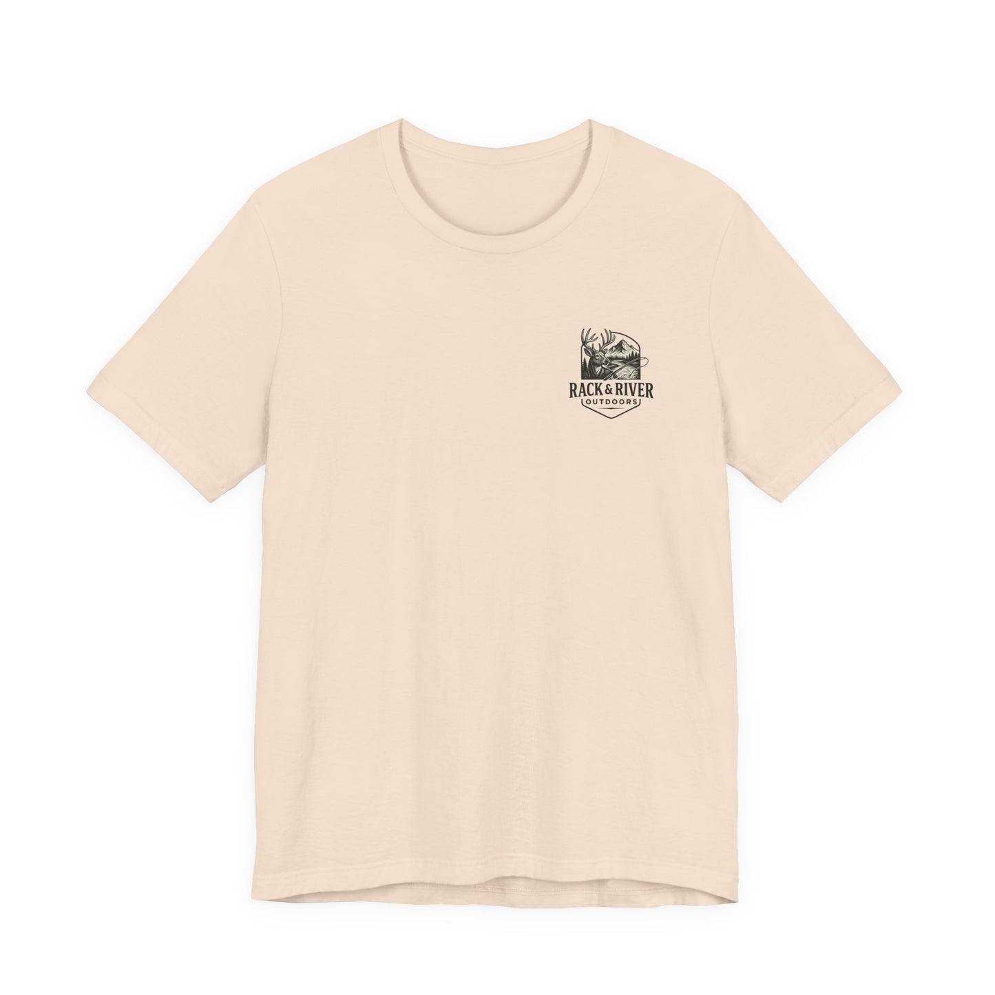 Sand Rack & River Outdoors t-shirt with small antler emblem on the chest.