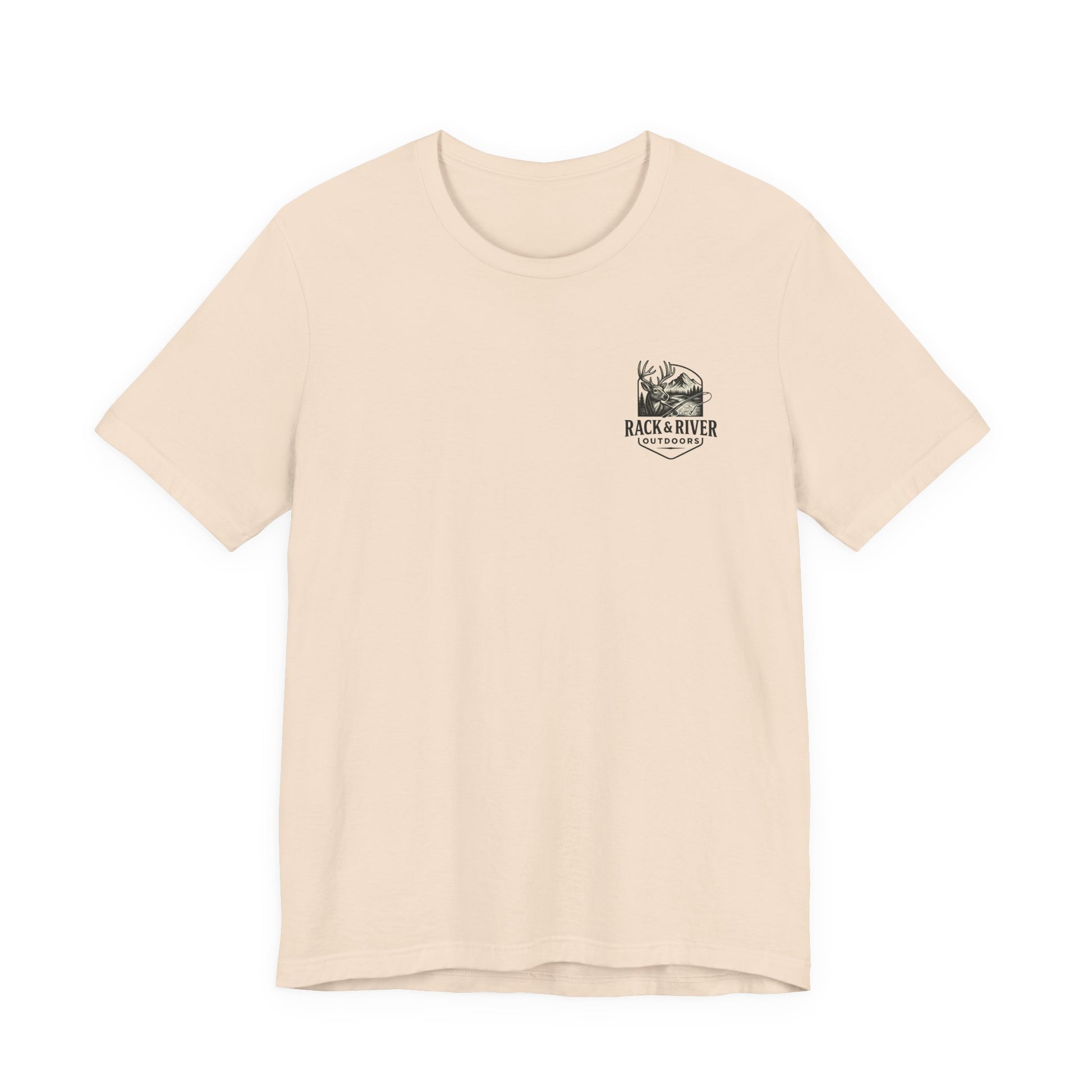 Sand Rack & River Outdoors t-shirt with small antler emblem on the chest.