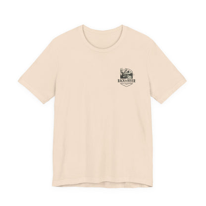 Sand Rack & River Outdoors t-shirt with small antler emblem on the chest.