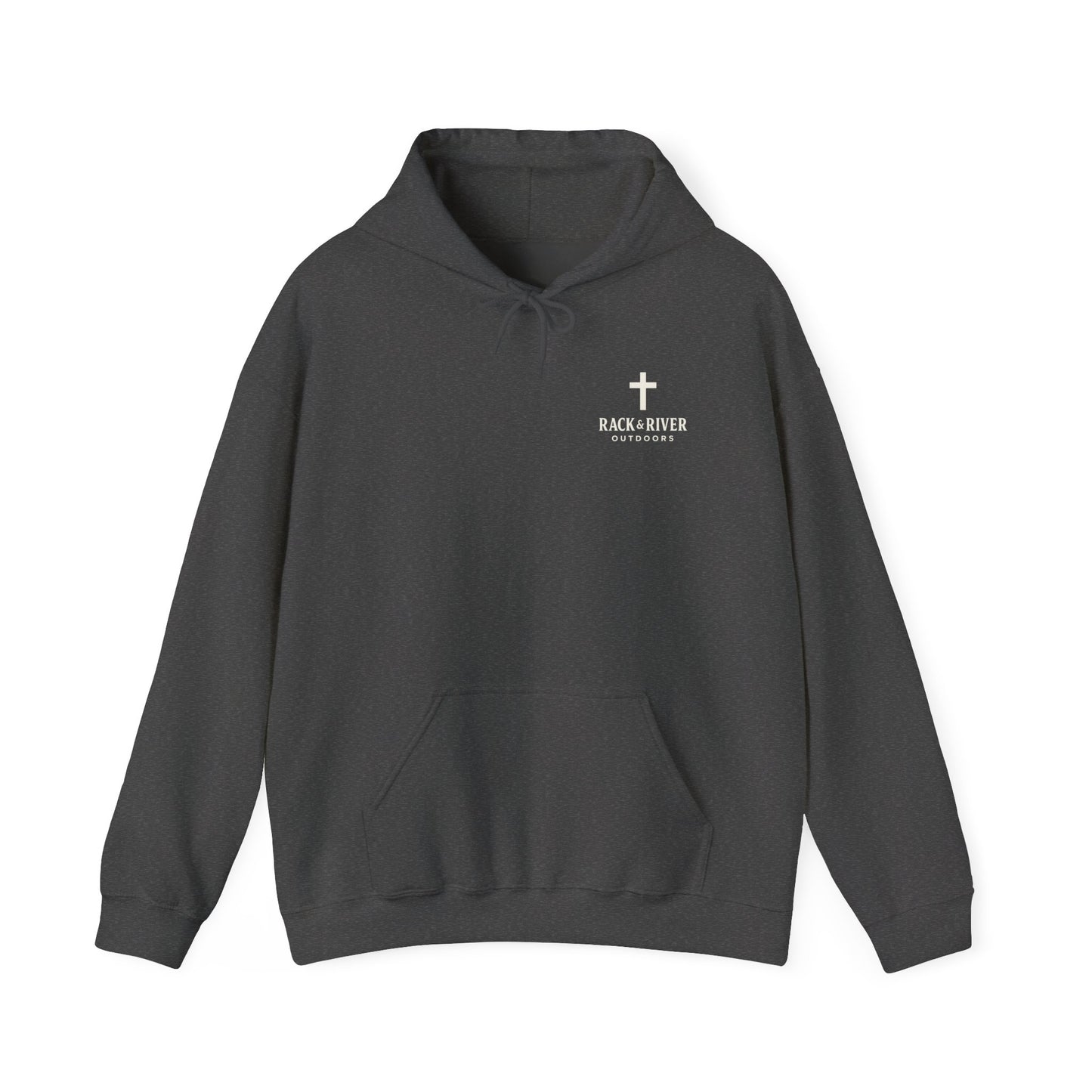 Gray Live The Pursuit hoodie with minimalist faith chest logo.