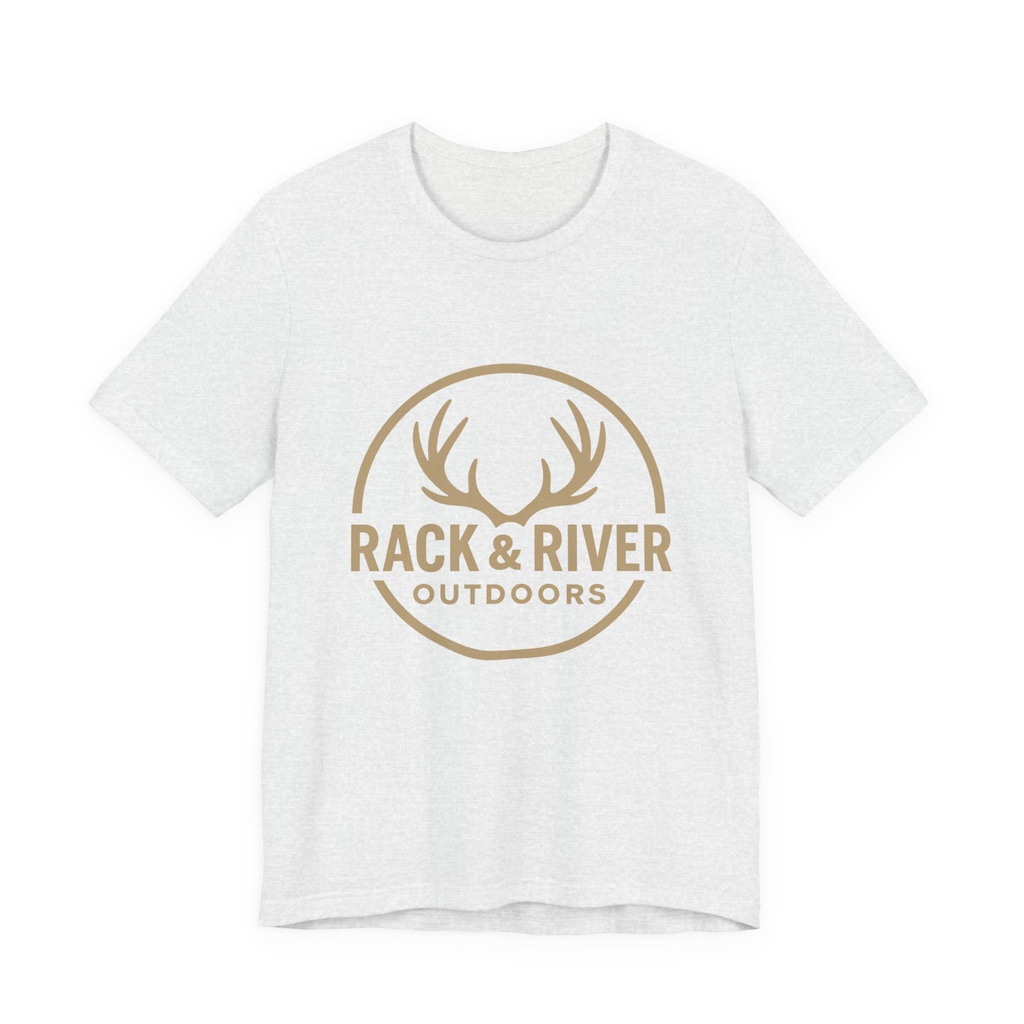 White Rack & River Outdoors t-shirt with antler logo graphic.