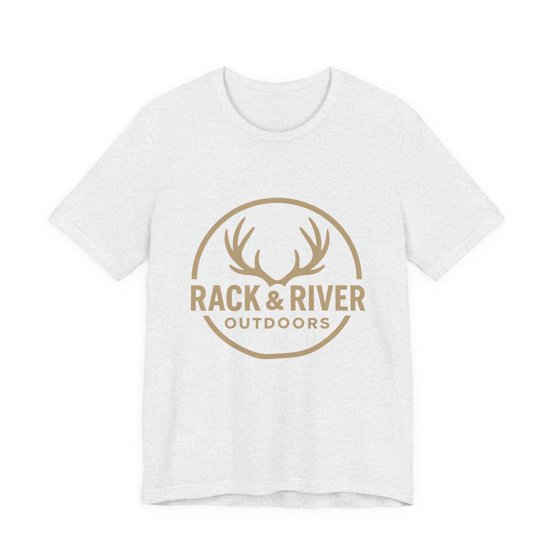 White Rack & River Outdoors t-shirt with antler logo graphic.