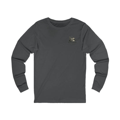Gray long sleeve shirt with Rack & River Outdoors chest logo.